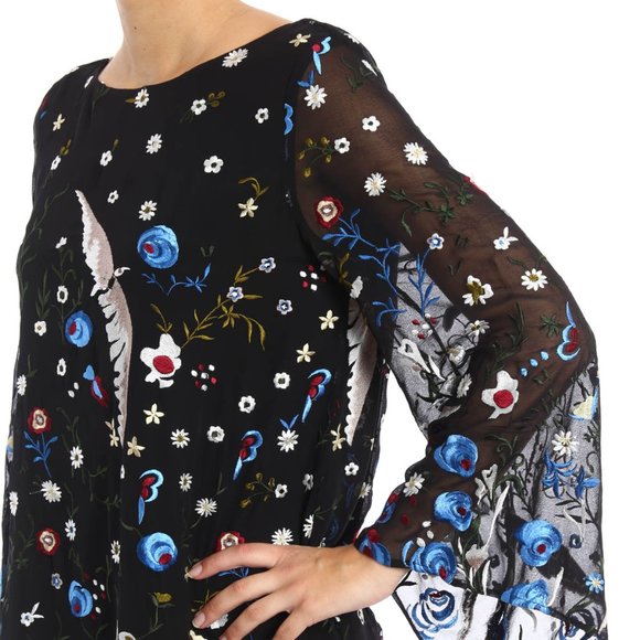 ALICE OLIVIA Eleonora Poet Flare Embroidered Birds Floral Cocktail Tunic Dress S - Picture 3 of 16